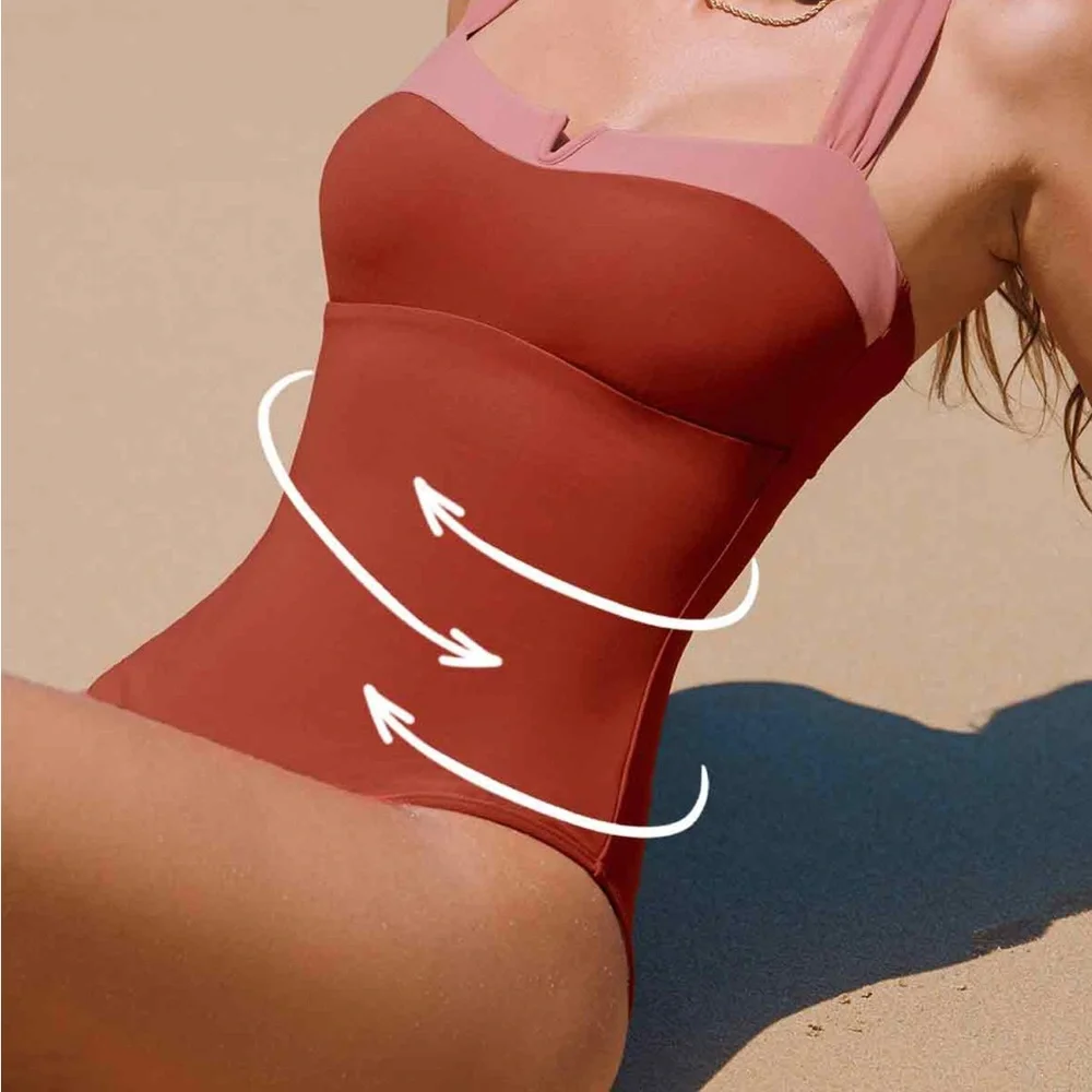 Cupshe Rust Red and Dusty Pink One-Piece Swimsuit